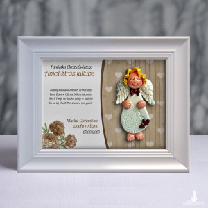 Pamiątka Chrztu Świętego - ramka 15x20 z aniołkiem
