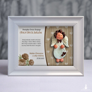 Pamiątka Chrztu Świętego - ramka 15x20 z aniołkiem