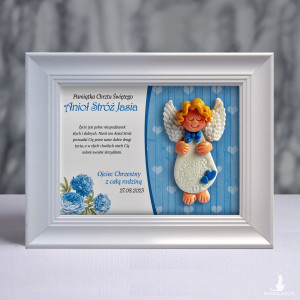 Pamiątka Chrztu Świętego - ramka 15x20 z aniołkiem