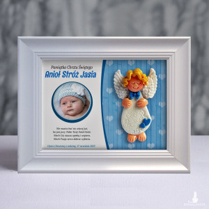 Pamiątka Chrztu Świętego - ramka 15x20 z aniołkiem