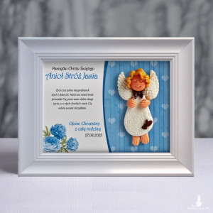 Pamiątka Chrztu Świętego - ramka 15x20 z aniołkiem