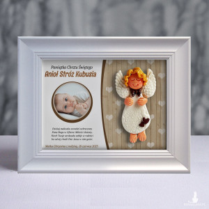 Pamiątka Chrztu Świętego - ramka 15x20 z aniołkiem