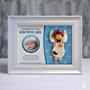 Pamiątka Chrztu Świętego - ramka 15x20 z aniołkiem
