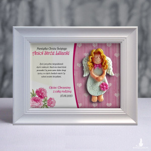 Pamiątka Chrztu Świętego - ramka 15x20 z aniołkiem