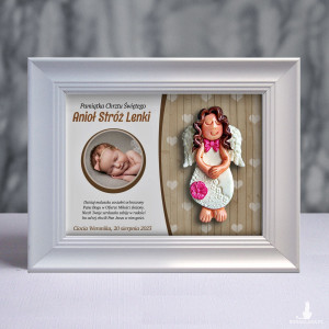Pamiątka Chrztu Świętego - ramka 15x20 z aniołkiem