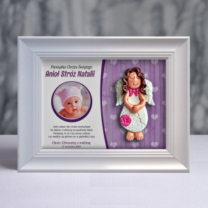 Pamiątka Chrztu Świętego - ramka 15x20 z aniołkiem