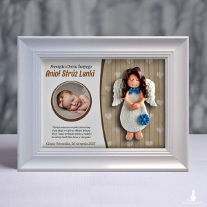 Pamiątka Chrztu Świętego - ramka 15x20 z aniołkiem
