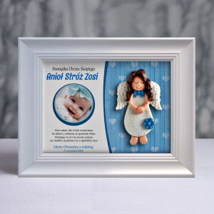 Pamiątka Chrztu Świętego - ramka 15x20 z aniołkiem