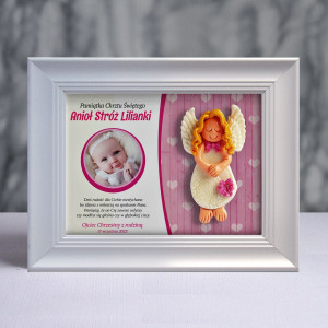 Pamiątka Chrztu Świętego - ramka 15x20 z aniołkiem