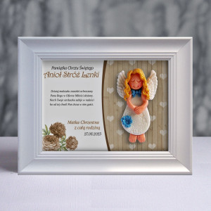 Pamiątka Chrztu Świętego - ramka 15x20 z aniołkiem