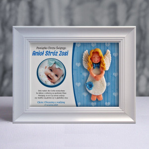 Pamiątka Chrztu Świętego - ramka 15x20 z aniołkiem