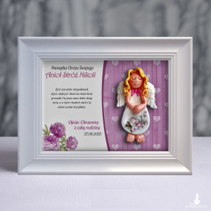 Pamiątka Chrztu Świętego - ramka 15x20 z aniołkiem