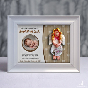 Pamiątka Chrztu Świętego - ramka 15x20 z aniołkiem