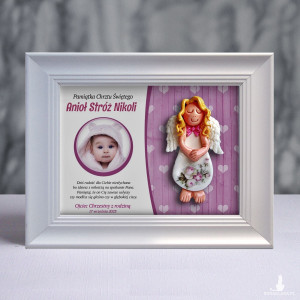 Pamiątka Chrztu Świętego - ramka 15x20 z aniołkiem