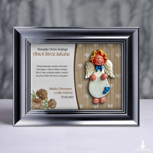 Pamiątka Chrztu Świętego - ramka 15x20 z aniołkiem