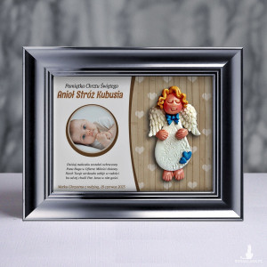 Pamiątka Chrztu Świętego - ramka 15x20 z aniołkiem