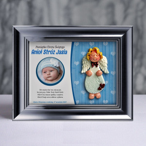 Pamiątka Chrztu Świętego - ramka 15x20 z aniołkiem