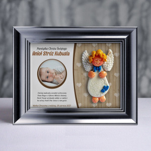 Pamiątka Chrztu Świętego - ramka 15x20 z aniołkiem