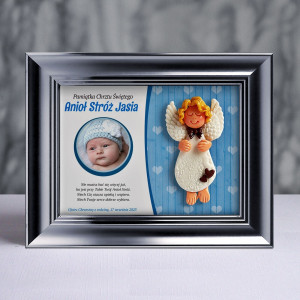 Pamiątka Chrztu Świętego - ramka 15x20 z aniołkiem