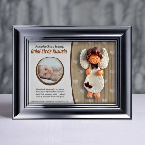Pamiątka Chrztu Świętego - ramka 15x20 z aniołkiem