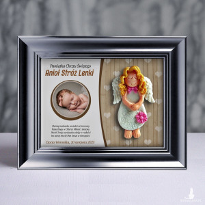 Pamiątka Chrztu Świętego - ramka 15x20 z aniołkiem