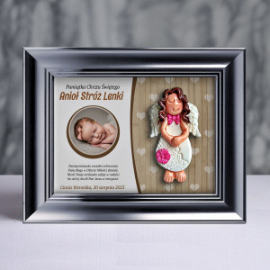 Pamiątka Chrztu Świętego - ramka 15x20 z aniołkiem