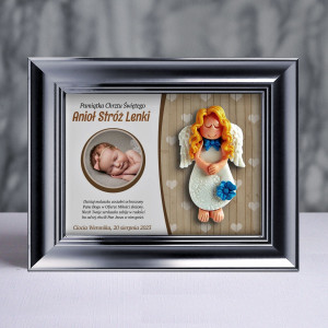 Pamiątka Chrztu Świętego - ramka 15x20 z aniołkiem