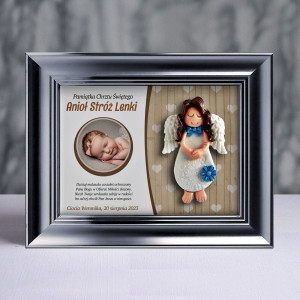Pamiątka Chrztu Świętego - ramka 15x20 z aniołkiem