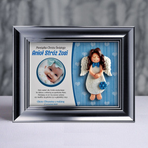 Pamiątka Chrztu Świętego - ramka 15x20 z aniołkiem
