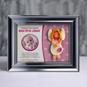 Pamiątka Chrztu Świętego - ramka 15x20 z aniołkiem