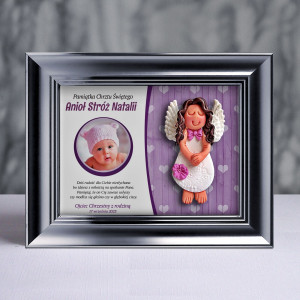Pamiątka Chrztu Świętego - ramka 15x20 z aniołkiem