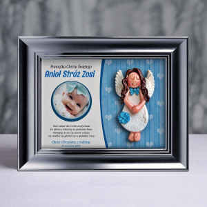 Pamiątka Chrztu Świętego - ramka 15x20 z aniołkiem