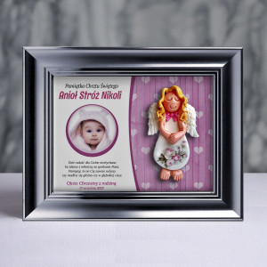 Pamiątka Chrztu Świętego - ramka 15x20 z aniołkiem