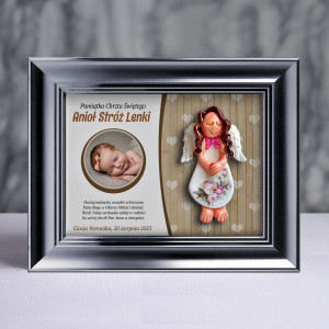 Pamiątka Chrztu Świętego - ramka 15x20 z aniołkiem