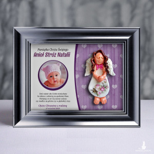 Pamiątka Chrztu Świętego - ramka 15x20 z aniołkiem