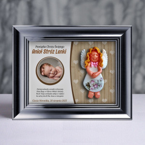 Pamiątka Chrztu Świętego - ramka 15x20 z aniołkiem