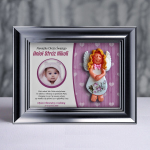 Pamiątka Chrztu Świętego - ramka 15x20 z aniołkiem