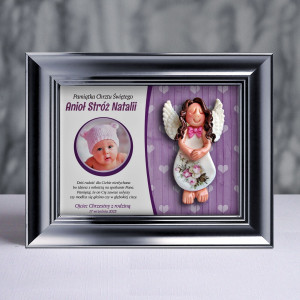 Pamiątka Chrztu Świętego - ramka 15x20 z aniołkiem
