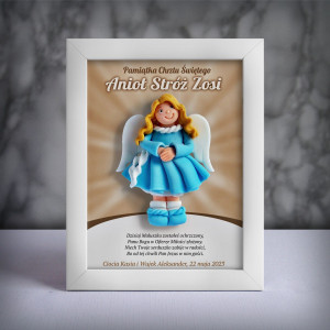 Pamiątka Chrztu Świętego - ramka 15x20 z aniołkiem