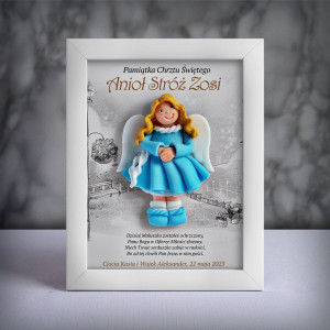 Pamiątka Chrztu Świętego - ramka 15x20 z aniołkiem