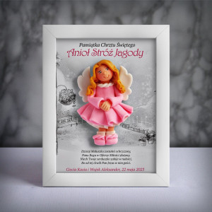 Pamiątka Chrztu Świętego - ramka 15x20 z aniołkiem
