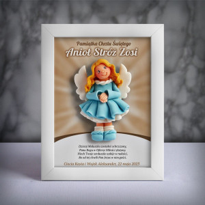 Pamiątka Chrztu Świętego - ramka 15x20 z aniołkiem