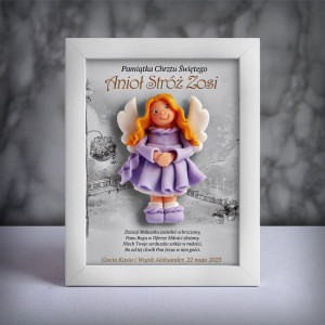 Pamiątka Chrztu Świętego - ramka 15x20 z aniołkiem