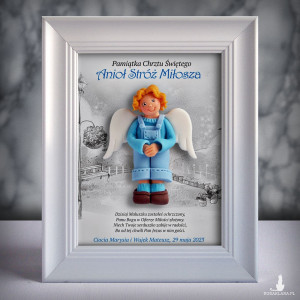 Pamiątka Chrztu Świętego - ramka 15x20 z aniołkiem