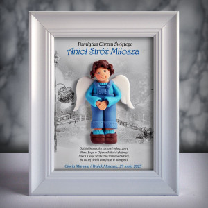Pamiątka Chrztu Świętego - ramka 15x20 z aniołkiem