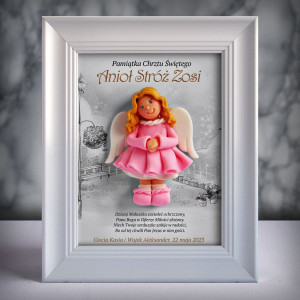Pamiątka Chrztu Świętego - ramka 15x20 z aniołkiem