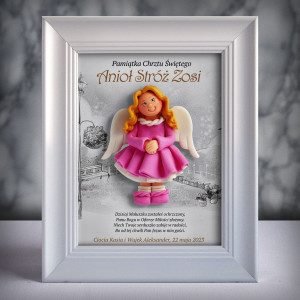 Pamiątka Chrztu Świętego - ramka 15x20 z aniołkiem
