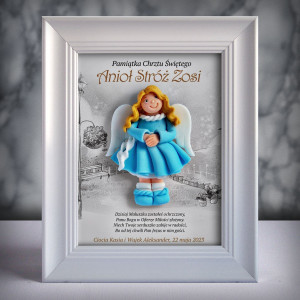 Pamiątka Chrztu Świętego - ramka 15x20 z aniołkiem