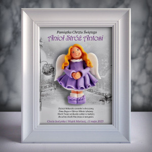 Pamiątka Chrztu Świętego - ramka 15x20 z aniołkiem
