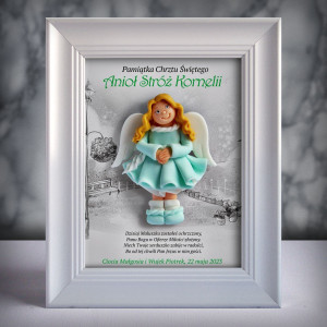Pamiątka Chrztu Świętego - ramka 15x20 z aniołkiem